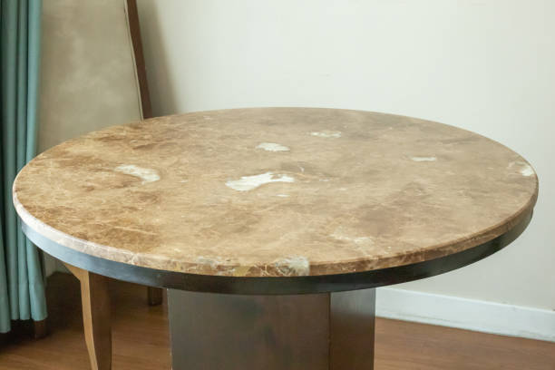 Round marble table interior background for mockup product display