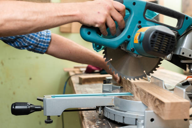 istock A carpenter saws off a board with a circular saw 2164537227