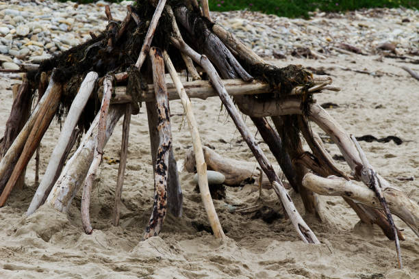 Typical wooden substructures to shelter from the sun on the beach of Viareggio in the summer season