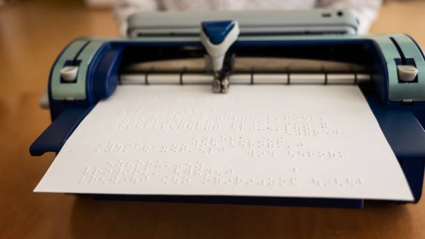istock Close-up of a braille typewriter on a desktop. 2164540168