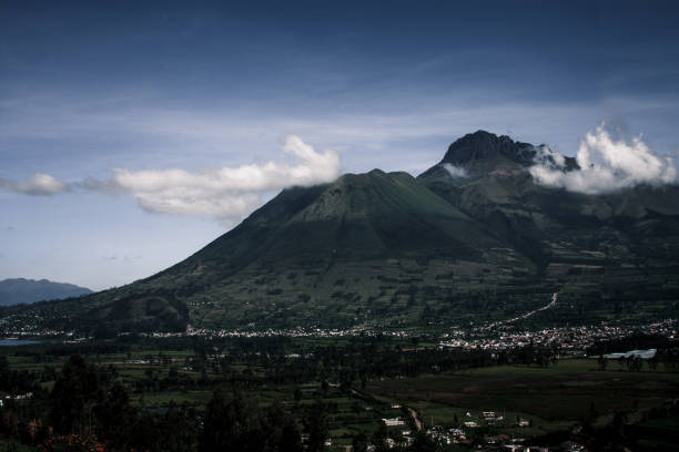 View of the Cotopaxi volcano from the city of Quito in its days of activity
