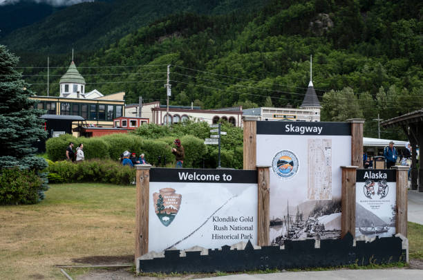 Skagway, Alaska - July 3, 2024: National Park Service sign at the entrance to town.