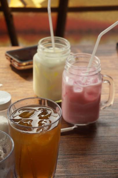 istock varian drink at restaurant, sweet tea, strawbery milk. 2164578842