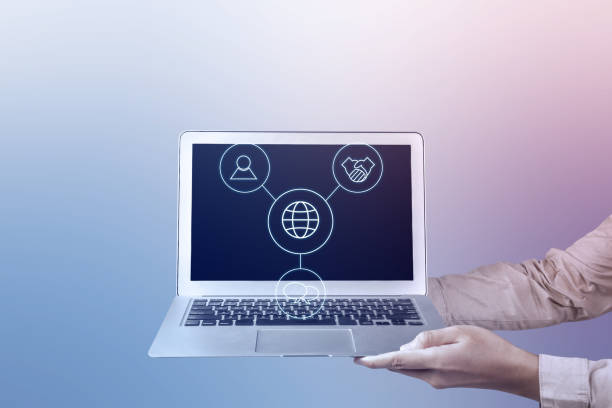 istock A laptop screen shows a network of people and a globe 2164587670