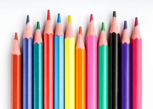 istock Color pencils isolated on white background. Many different colored pencils. Colored drawing pencils in a variety of colors 2164588225