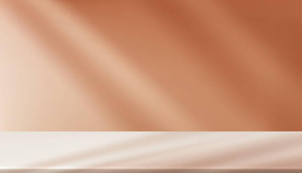 istock Background Shadow on Wall Studio Room and Podium Stand for Autumn Product Present,Vector Fall Season Banner with Brown Color Display with Sunlight effect on Cement floor Mock up 2164588274