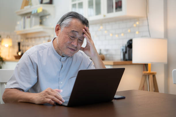 istock Senior businessman working from home with emotion and postures 2164588294