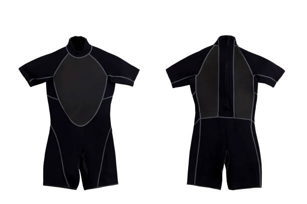 istock Black short diving plastic wet suit for underwater swimming isolated on white background 2164590888