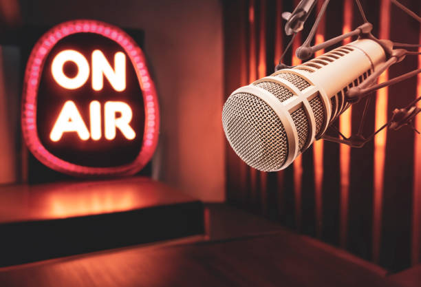 istock Professional microphone and on air sign 2164591891