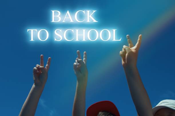 Sketch image artwork composite 3D photo collage of young girl hello gesture backpack back school building classroom courses education.