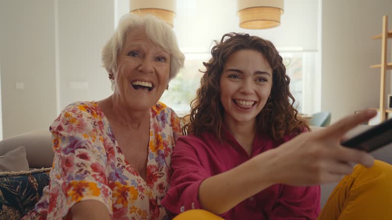 Grandmother and granddaughter spending time together at home
