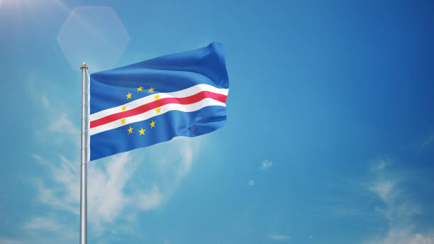 3d Render Cape Verde Flag Waving in the Wind in Blue Sky, Concepts of Democracy and International Relations