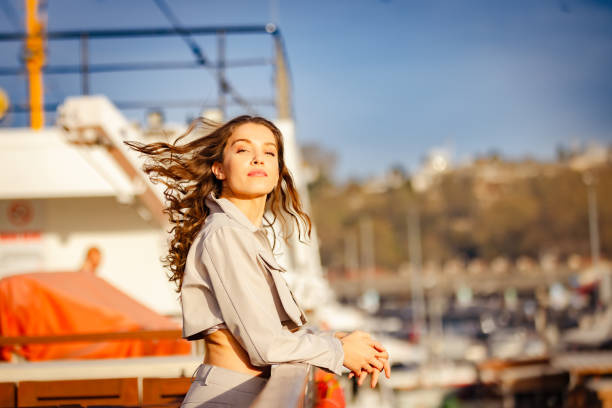 Portrait of beautiful woman at sunset.