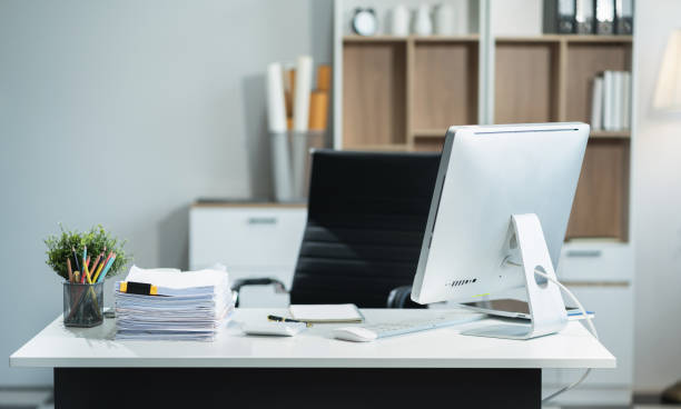 istock Workspace area with laptop tablet smartphone and paperwork on the table in the office concept. 2164610219