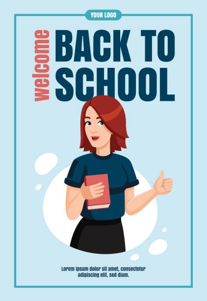 istock Young woman with book Shows thumbs up. Education, knowledge, student concept Flyer design. Vector illustration. 2164612081