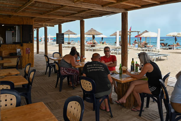 Orosei, Sardinia, Italy, June 8, 2024 - A beach bar on Osala Beach, Orosei, Sardinia.