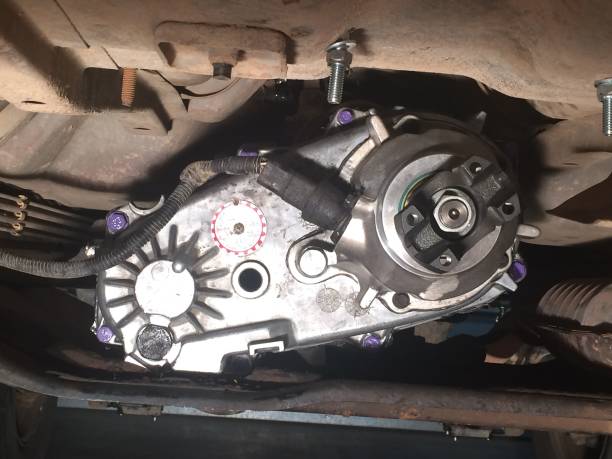 Transfer Case on a 1990s SUV with Purple Painted Accent Bolts