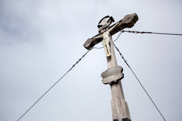 Breitenstein mountain summit cross in  Bavaria, Germany in autumn