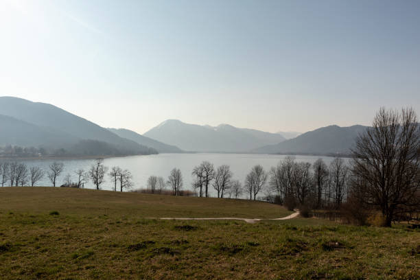 Circular hiking trail lake Tegernsee, Bavaria, Germany, in springtime