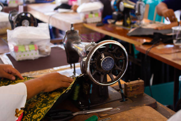 istock Vintage sewing machines on display 2164639577