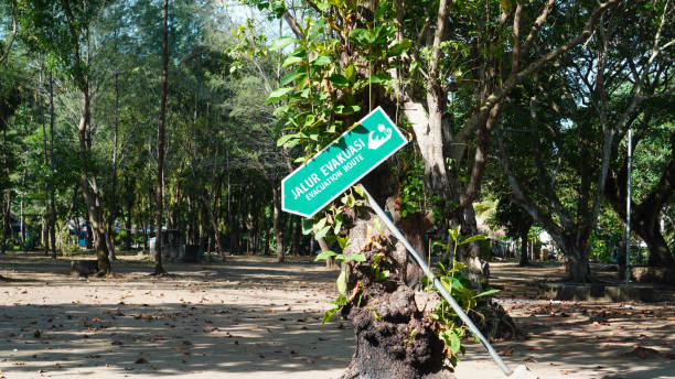 istock slanted evacuation route signs 2164646110