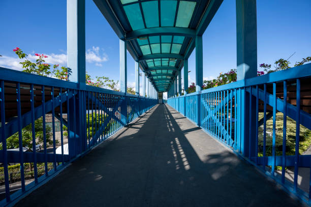 City pedestrian overpasses under sunlight