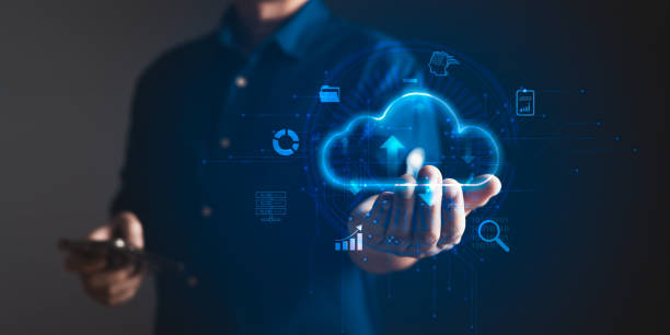 istock Cloud computing diagram show on hand.Data storage.the use of online digital network technology in business, online digital marketplace.Cloud tech system sharing management for upload download transfer 2164652745