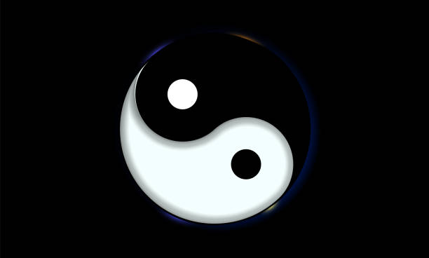 istock Yin and yang button icon isolated on black background. Spiritual relaxation of modern metallic cosmic for yoga meditation. For design and decoration, ui or app. illustration. 2164655411
