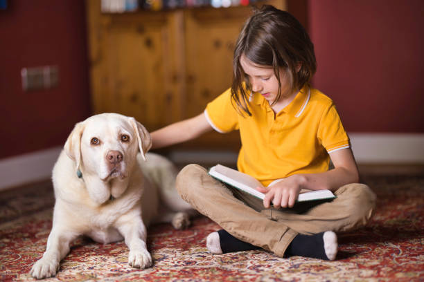 istock Seven-year-old boy sitting on the floor reading 2164657467