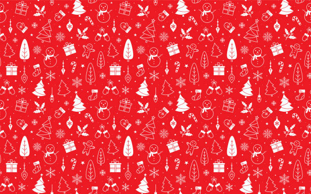 istock christmas seamless pattern on the red background, christmas wrapping paper concept 2164660374