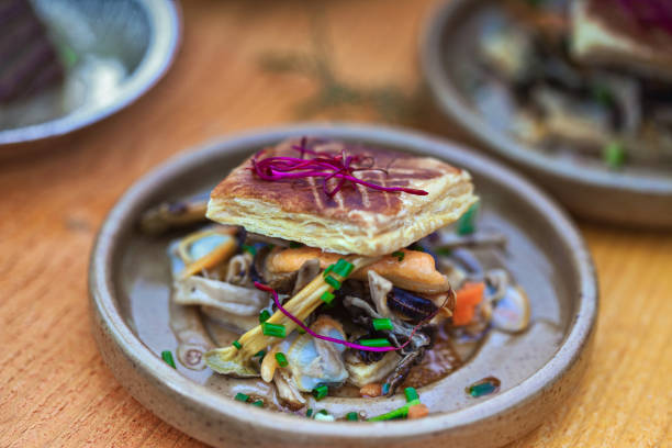 Seafood dish on a wooden table