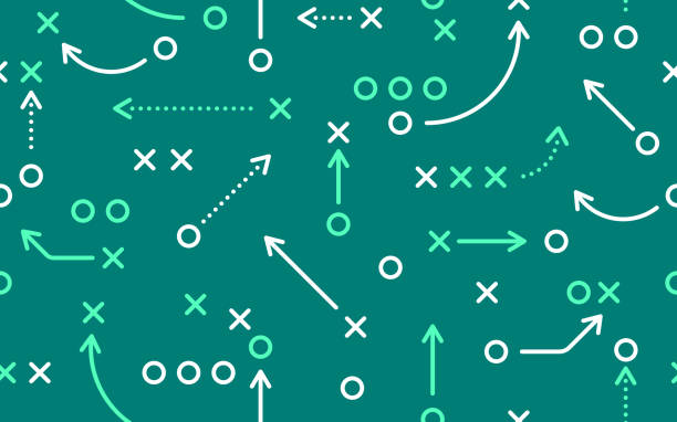 Seamless Football Play Diagram Background Seamless repeating tileable football field sports play call diagram play plan background design. pics for football graphics stock illustrations