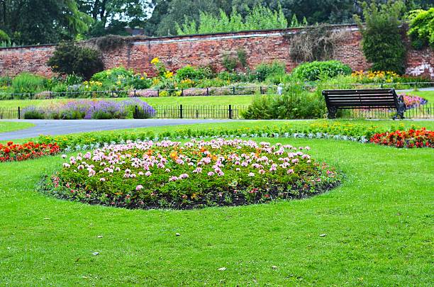 Kurpark Public Park in summer, Bad Homburg city, Germany.