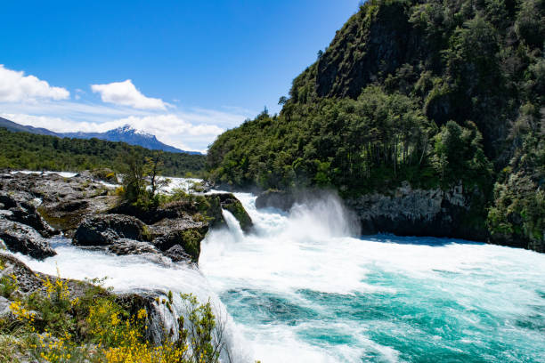 istock Majestic waterfall in lush green landscape 2164673230