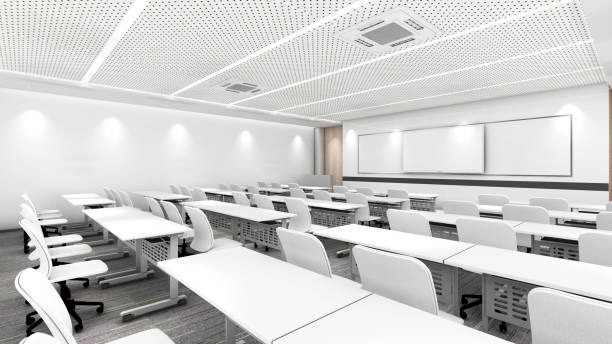 istock Meeting room space or seminar in the office building,3d rendering 2164673840