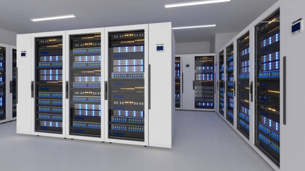 istock Shot of Data Center With Multiple Rows of Fully Operational Server Racks. Modern Telecommunications,Data center cooling,server room,3d rendering 2164674119