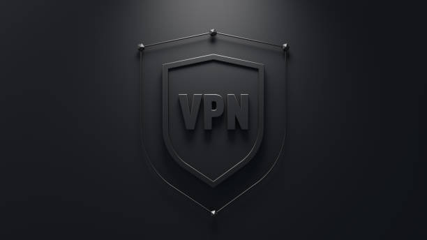 istock Security solutions concept. Abstract shield with VPN symbol in the middle. Minimalistic 3d concept. 2164683021