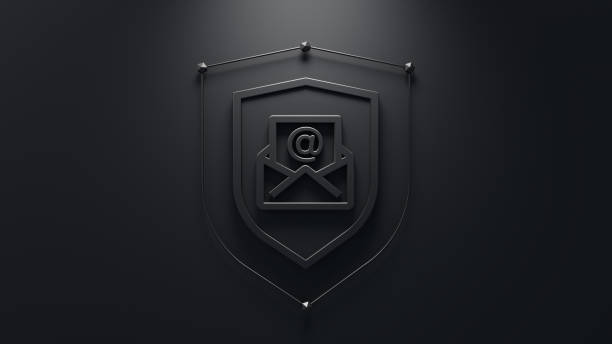 istock Security solutions concept. Abstract shield with lock symbol in the middle. Minimalistic 3d concept. 2164683061