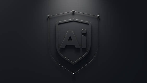 istock Security solutions concept. Abstract shield with an ai symbol in the middle. Minimalistic 3d concept. 2164683120