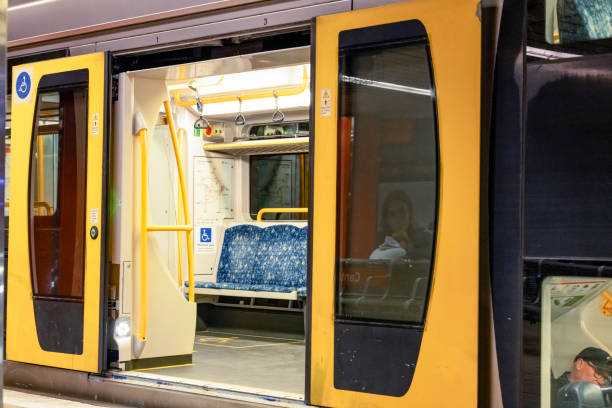 Sydney, Australia - July 28, 2024: Train at the Central subway station with open door waiting for passengers