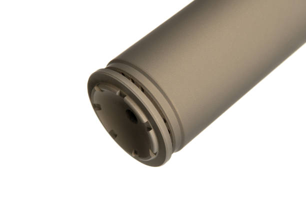 istock FDE silencer for weapons. Suppressor that is at the end of an assault rifle. Isolate on a white background. 2164689346