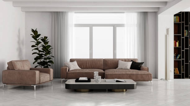 istock Large luxury modern bright interiors Living room mockup illustration 3D rendering image 2164691608