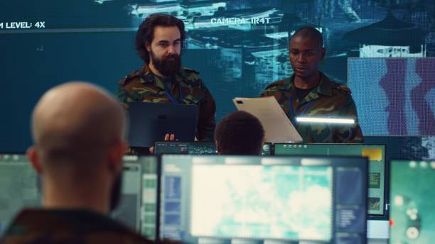 istock Crew captain and general briefing the troops in military headquarters 2164707444