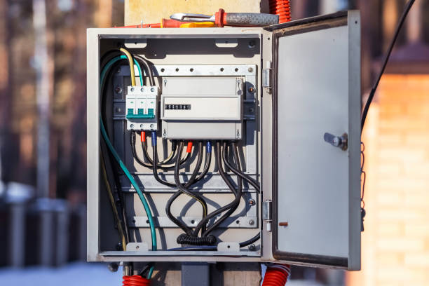 istock Electricity equipment. modern electric control cabinet with open door 2164711036