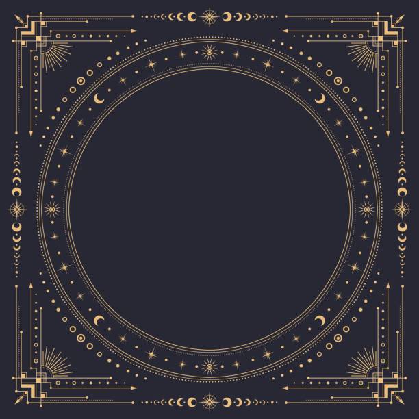 Square celestial frame with borders of mystic gold moon and stars, vector tarot cards, astrology and witchcraft. Golden line boho ornament frame with fantasy constellations, sun and eclipse borders