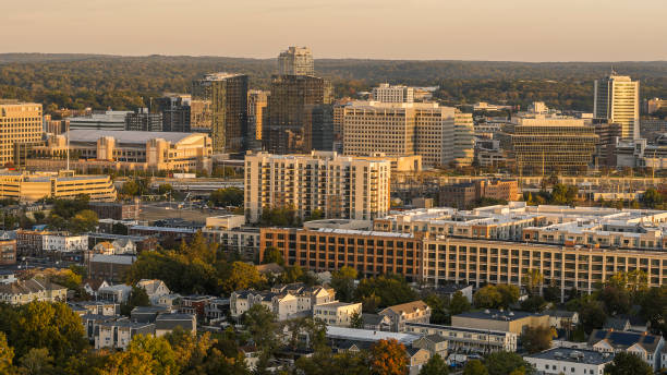 istock Stamford's financial district with modern buildings. 2164715658