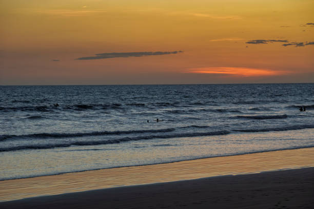 Sunset at Las Lajas Beach is along the Pacific coast in the Gulf of Chiriquí, on february 9, 2016. Is the most popular mainland beach in the Province of Chiriqui,located 75 km (48 miles) east of David.