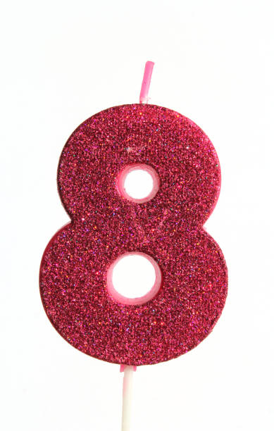 istock Glittery pink number 8 birthday candle on a white background 2164719747