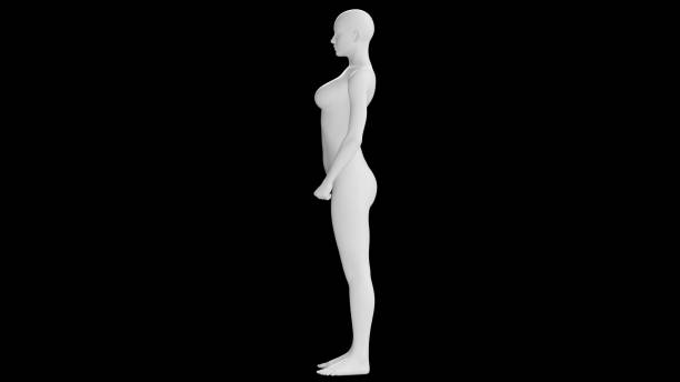 istock Female Mannequin in Confident Pose Isolated on Black Background. Side View 2164720867