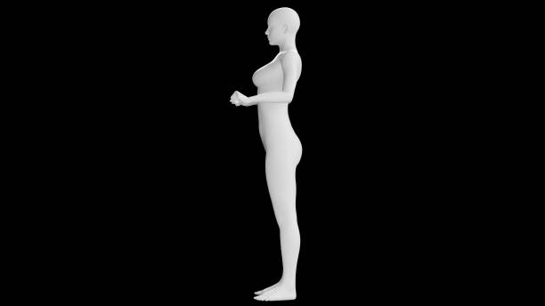 istock Female Mannequin in Strong Arm Pose Isolated on Black Background. Side View 2164720877